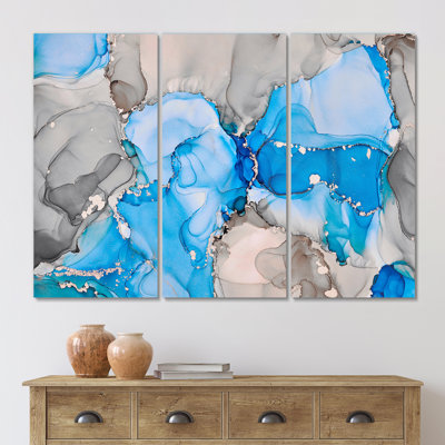 «Blue and Gray Luxury Abstract Fluid Art II», reproduction d'art sur toile moderne