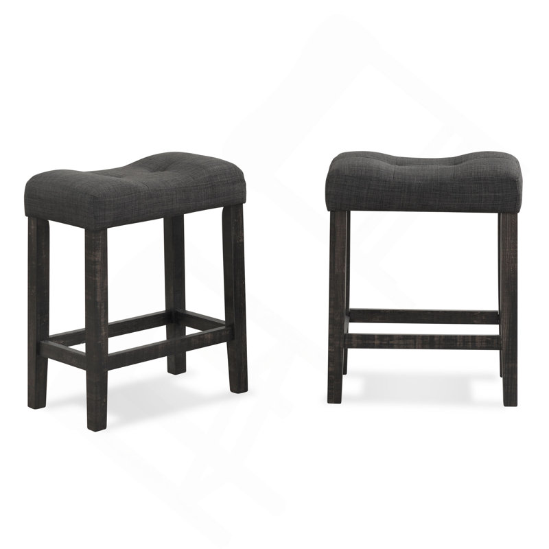 Tabouret capitonné à hauteur de comptoir à boutons, ensemble de 2, Gris