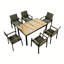 Ensemble de salle à manger d'extérieur 7 pièces, table en bois d'acacia avec trou pour parasol et chaises en osier pour jardin