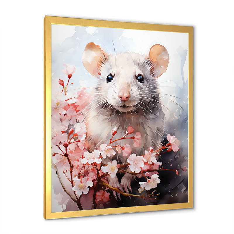 Rats Floral Portrait Blooms - Rongeur, art mural, Encadrement doré, H 20 po x l 12 po x P 1 po
