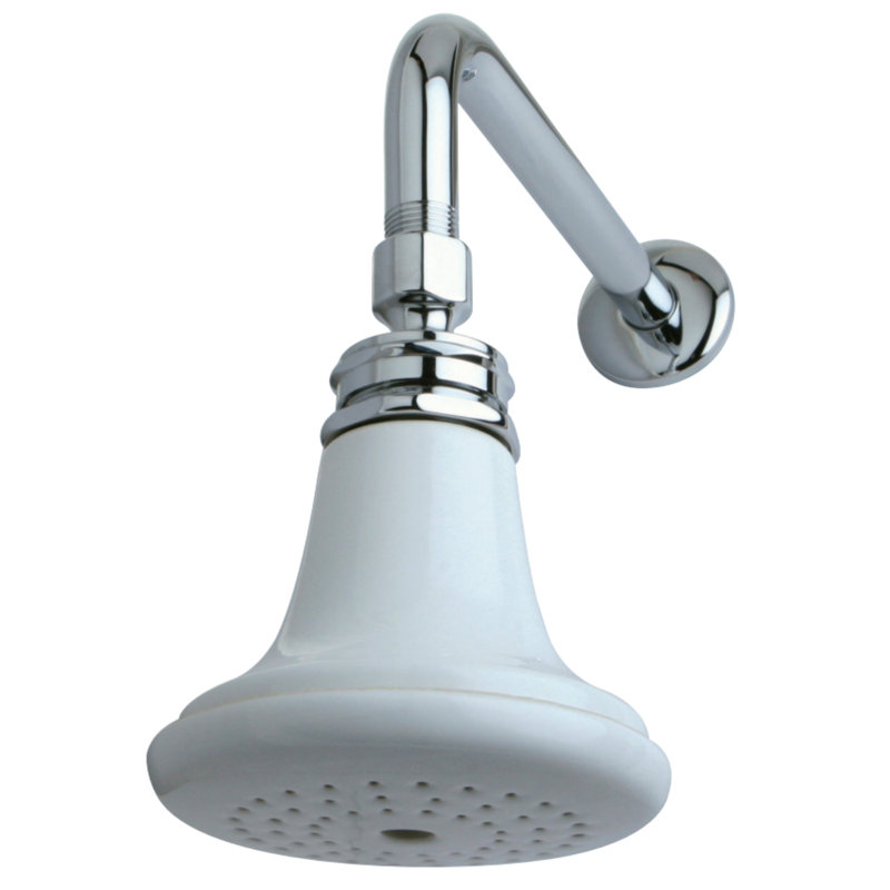 Pomme de douche ronde en céramique avec bras de douche 12 po Kingston, Chrome poli