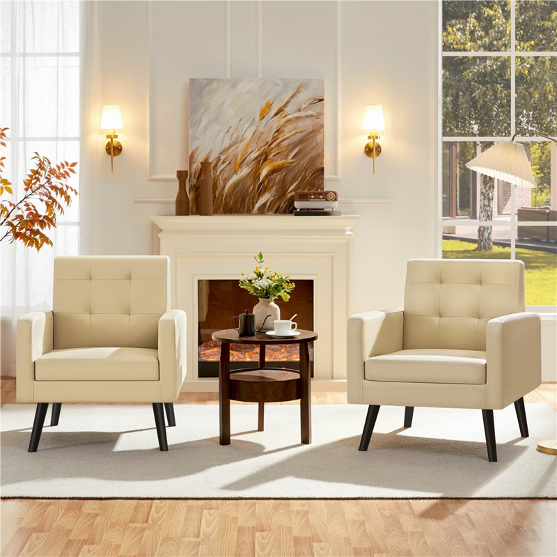 Fauteuil moderne en similicuir capitonné, Beige