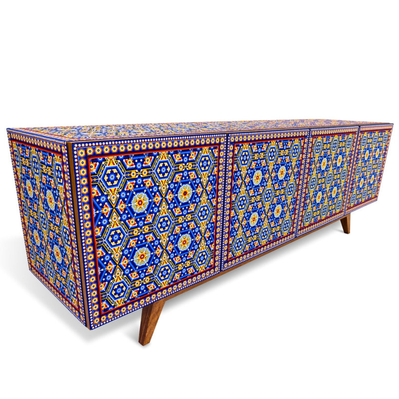 Sideboard 81'' Solid Wood Sideboard, Blue/Purple