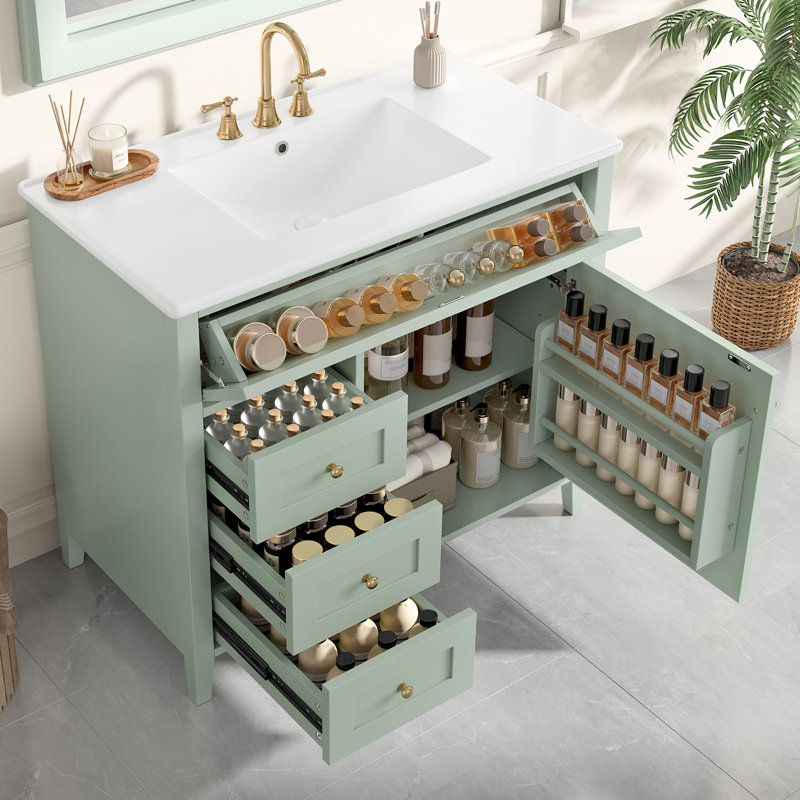 36-Inch Green Bathroom Vanity With Sink, Green