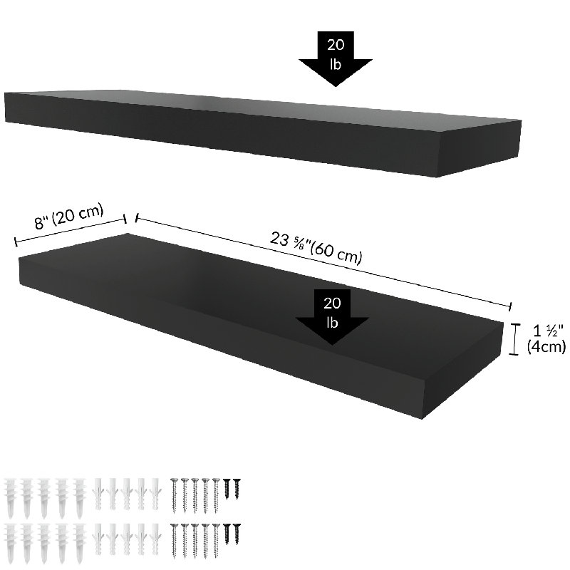 Black Wood Floating Wall Shelves Set with Invisible Brackets