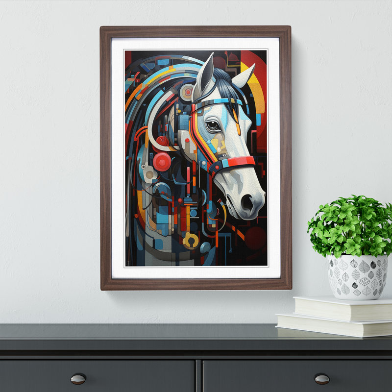 XYZ-FRM-V1223-5234 Pony Constructivism No.2 - Single Picture Frame Print on Wood, Walnut, 46cm H x 34cm W x 2cm D