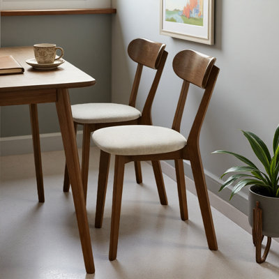 Solid Wood Dining Chairs Set Of 2,Mid Century Modern Dining Chairs With Upholstered,Kitchen Chair With Curved Backrest & Adjustable Foot Pads