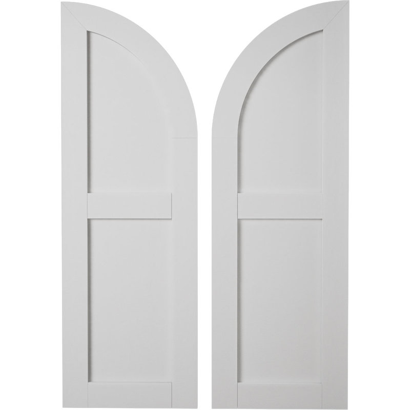 Timberthane Two Equal Flat Panel w/Quarter Round Arch Top Shutters, 15" W, Smooth Texture (Primed Tan), 46" H