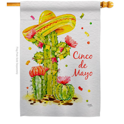 Double Sided 40'' H x 28'' W Polyester Cinco De Mayo House Flag