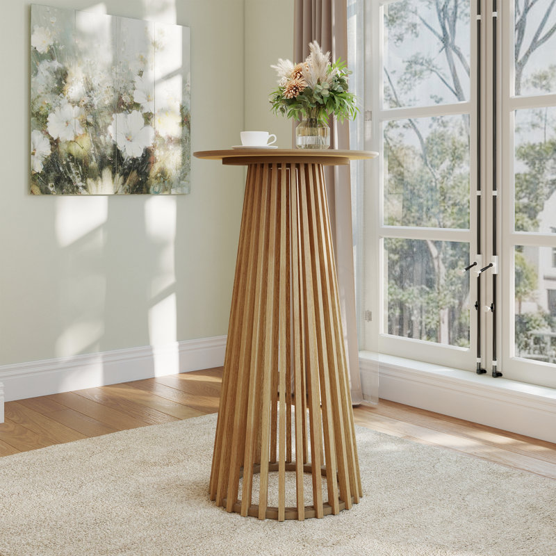 43.5’’ H Modern Round Bar Table, Solid Wood Base Bar Table For Dining Room, Natural