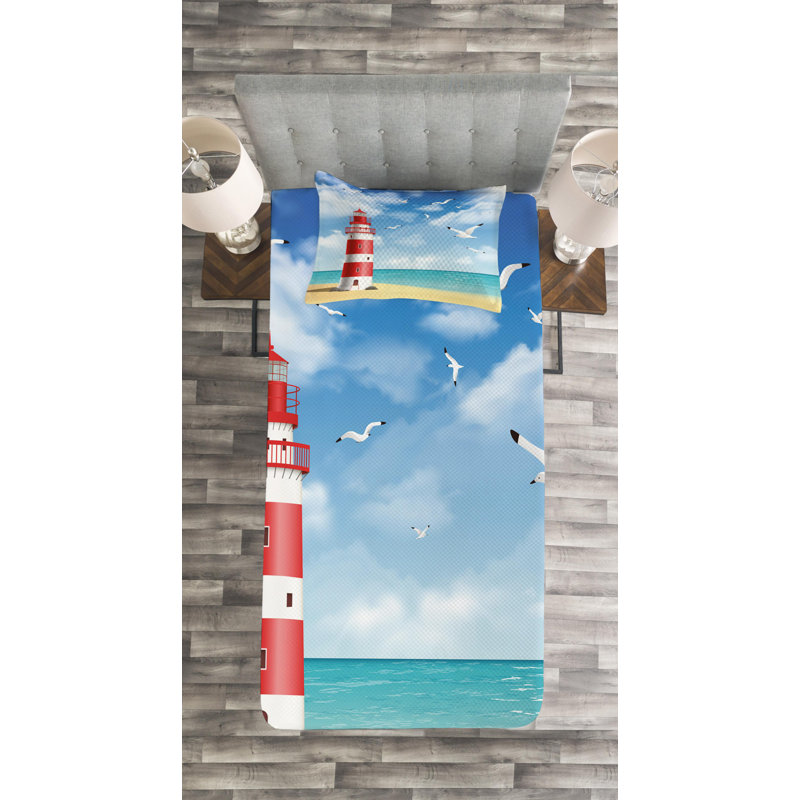Coastal Polyester Duvet Cover, Twin Coverlet + 1 Standard Sham