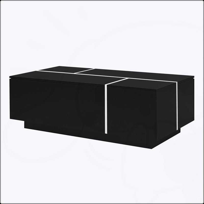 Table basse extensible avec finition ultrabrillante et rangement caché, multifonctionnelle pour le salon, Noir