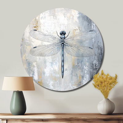 Watercolor Dragonfly Fog - Nature Large Round Wall Art, Grey Metal Wall Art