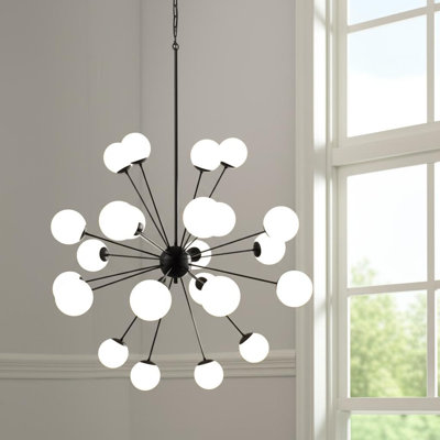 Lustre noir onze lumières en métal givré et verre avec abat-jour blanc