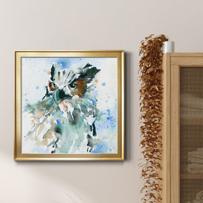 Chouette sur fond bleu - Reproduction d'art sur toile encadrée