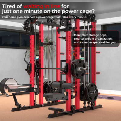 Power Squat Rack Cage Home Gym, 2000lbs All In One Dual Cable Crossover Machine With Lat Pulldown Strength Training Power Cages With Pulley Workout System, Garage Bench