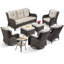Ensemble de conversation pour 7 personnes avec chaises pivotantes, ensemble de conversation en rotin d'extérieur toutes saisons avec coussins pour le jardin, la cour et le porche-1452372173