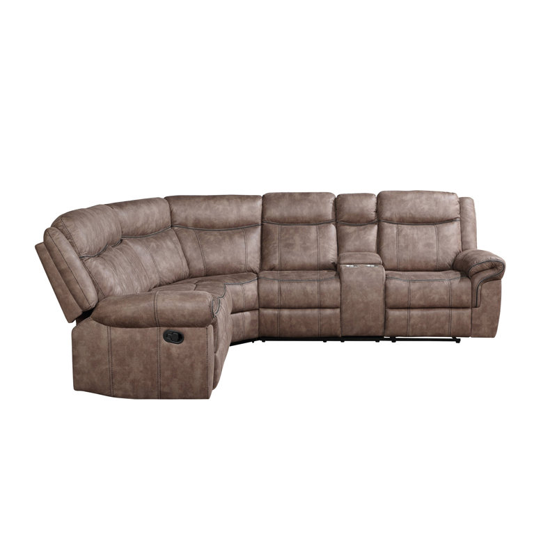 Dollum Two Tone Chocolate Nubuck Manual Recliner Sectional Sofa W/USB Port & Cupholder Console, Chocolate