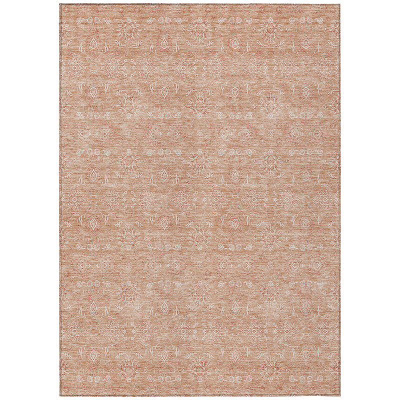3' X 5' Copper And Beige Floral Washable Indoor Outdoor Area Rug