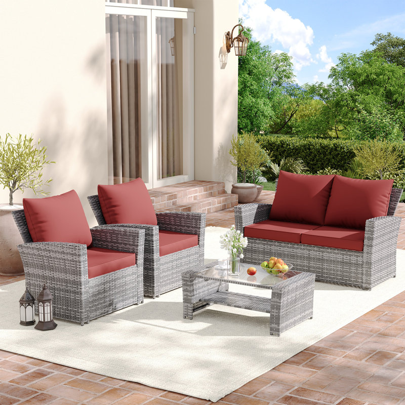 Outdoor Cushion Set Seat/Back Cushion(Set Of 4 Seats,4 Backs), Wine Red