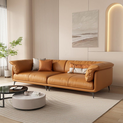 Orange Genuine Leather Modular Sofa cushion couch