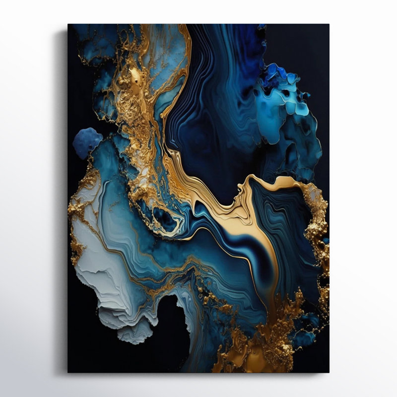 Géode abstraite marbre bleu III - décoration murale abstraite en métal marbre, H 40 po x l 30 po