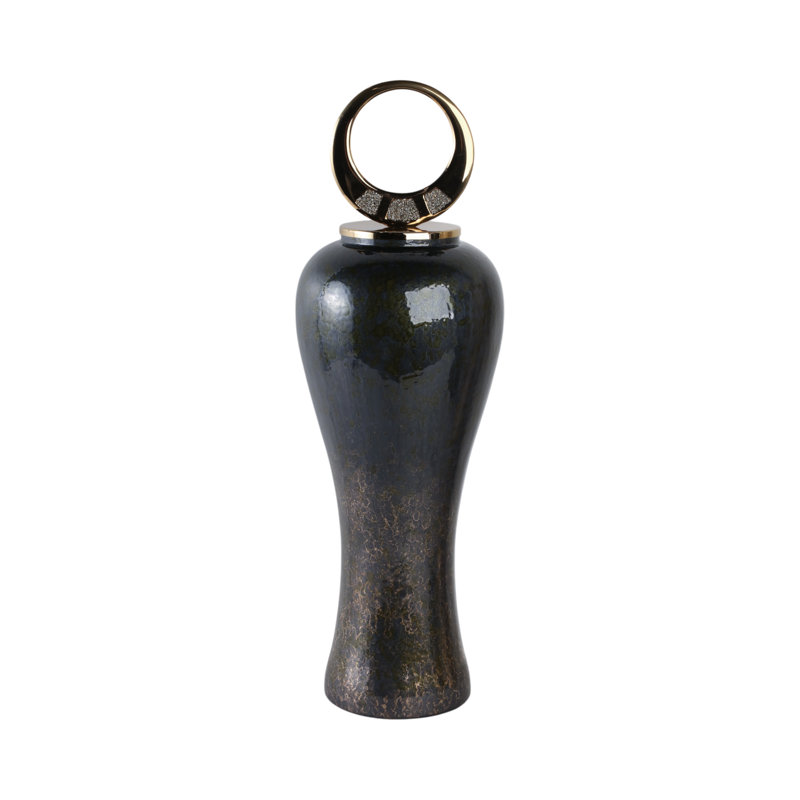 Vase en verre Laynette avec détails sculpturaux en laiton et pierre pour un décor contemporain, H 27 po x l 9 po x P 9 po