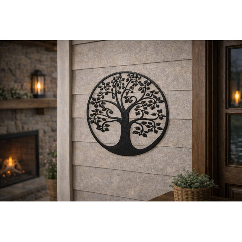 Décoration murale ronde noire «Tree of Life», H 16 po x l 16 po x P 0,5 po