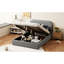 Lit plateforme tapissier avec molleton et compartiment de rangement - Gris pratique hydraulique-2019874593