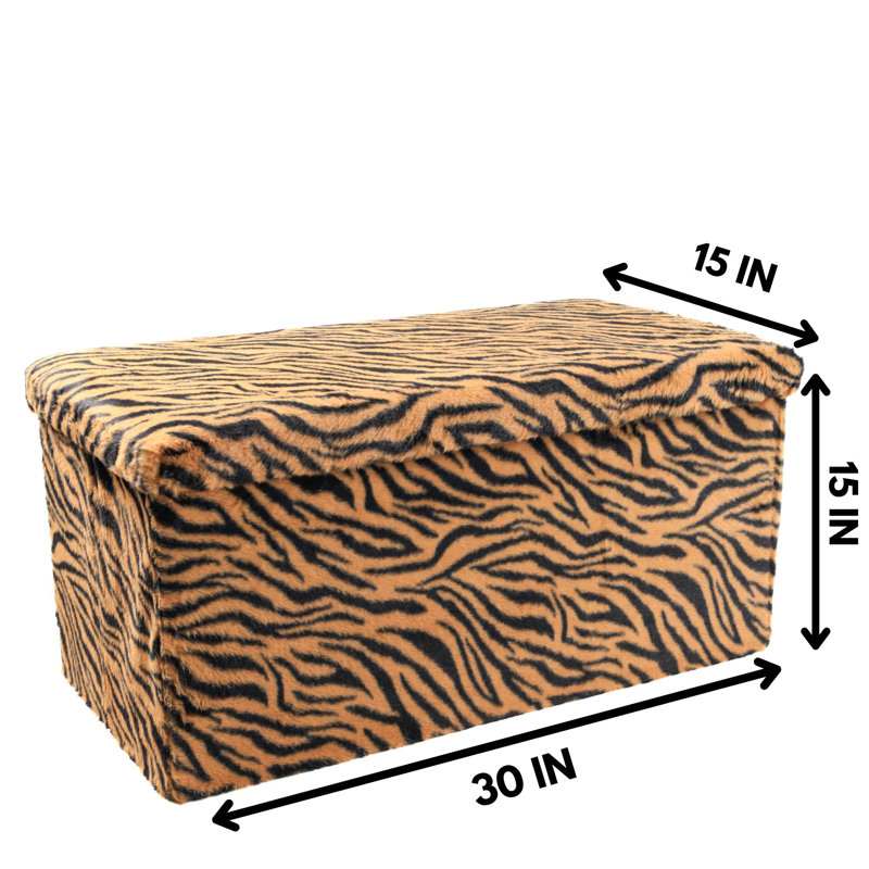 Go-Poufs Knock-Down Rectangular Faux Fur Storage Ottoman |30"x15"x15", Tiger