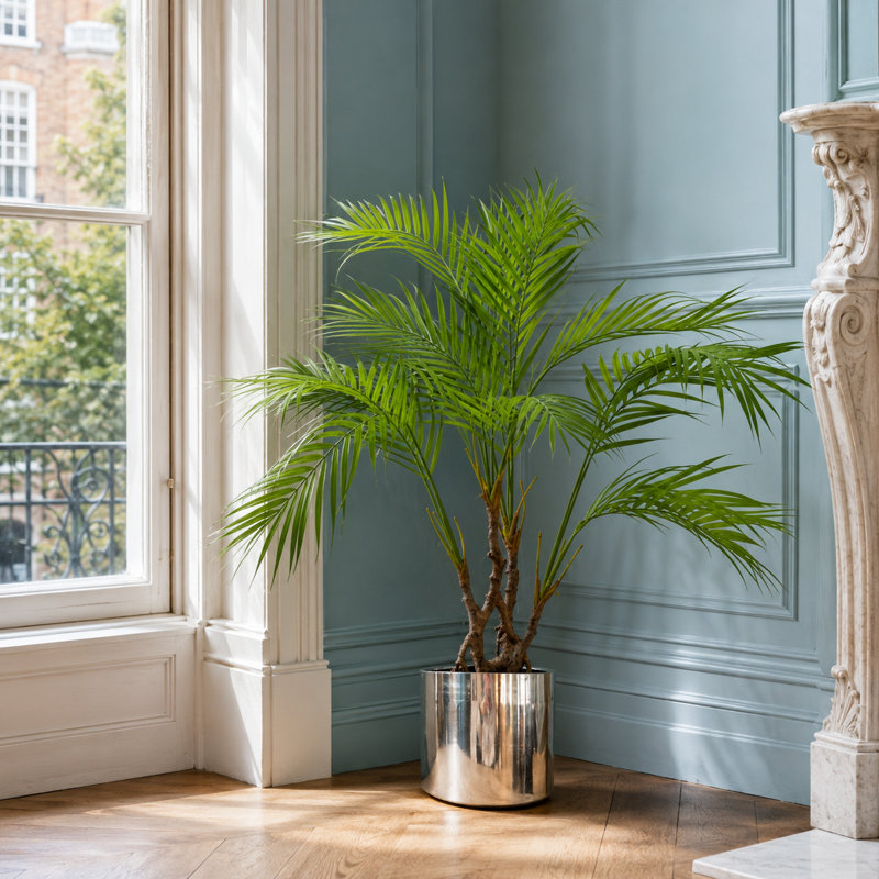 90cm Faux Palm Tree in Metal Planter, Silver