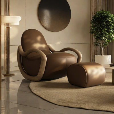 Chaise berçante à dossier courbé avec repose-pieds en bois massif