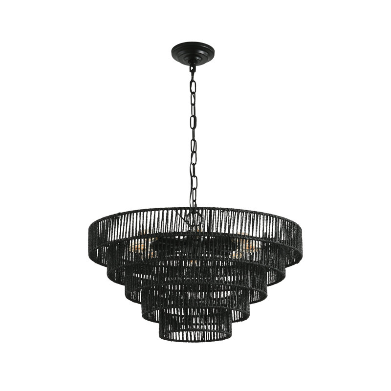 Lustre suspendu 24 po à 5 niveaux en corde de chanvre avec 8 douilles E12, plafonnier Boho Farmhouse pour la salle à manger, la cuisine ou le vestibule (ampoule non incluse)