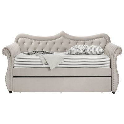 Beige Upholstered Twin Daybed with Trundle