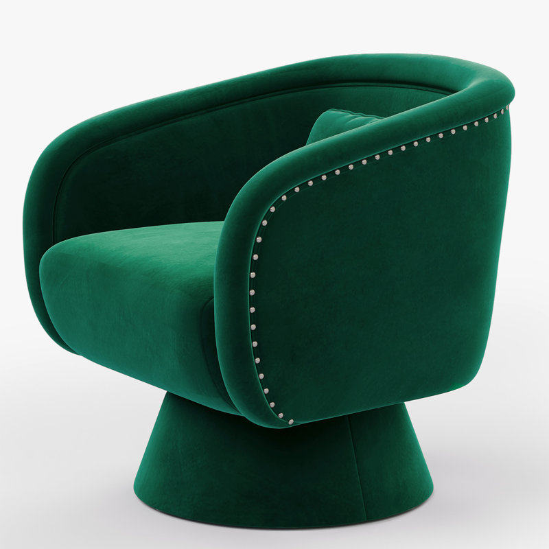 Fauteuil demi-tonneau pivotant clouté, Polyester vert