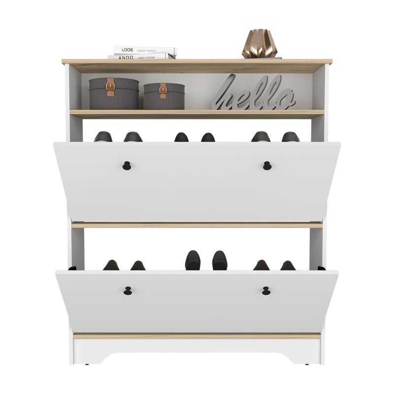 Range-chaussures Dublin, une tablette ouverte, deux armoires extensibles, Chêne clair
