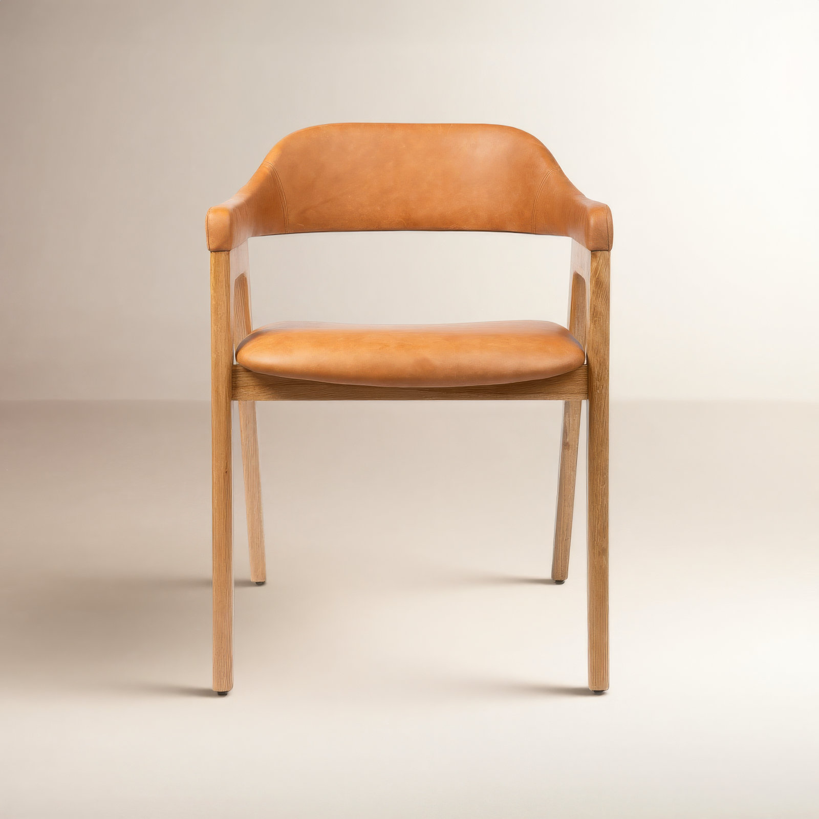 Genuine Leather Dining Armchair, Caramel Tan / Oak