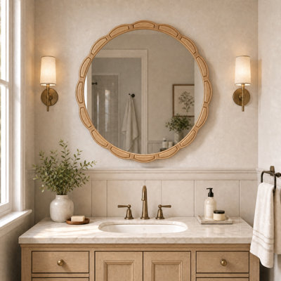 Miroir rond en bois de style ferme de 80 cm (31,5 po), décoration murale rustique circulaire en bois pour salon, chambre, salle de bain, entrée