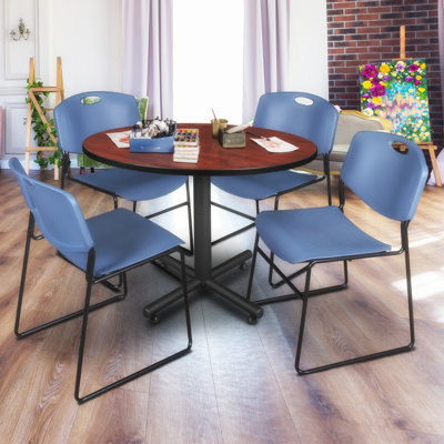 Kobe Round Breakroom Table, 4 Zeng Stack Chairs