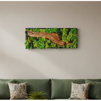 Olive Moss Rectangle Wall Art Panel - Natural Olive Wood & Preserved Reindeer Moss, Acoustic Wall Decor, Handmade Organic Design, Each Piece Unique