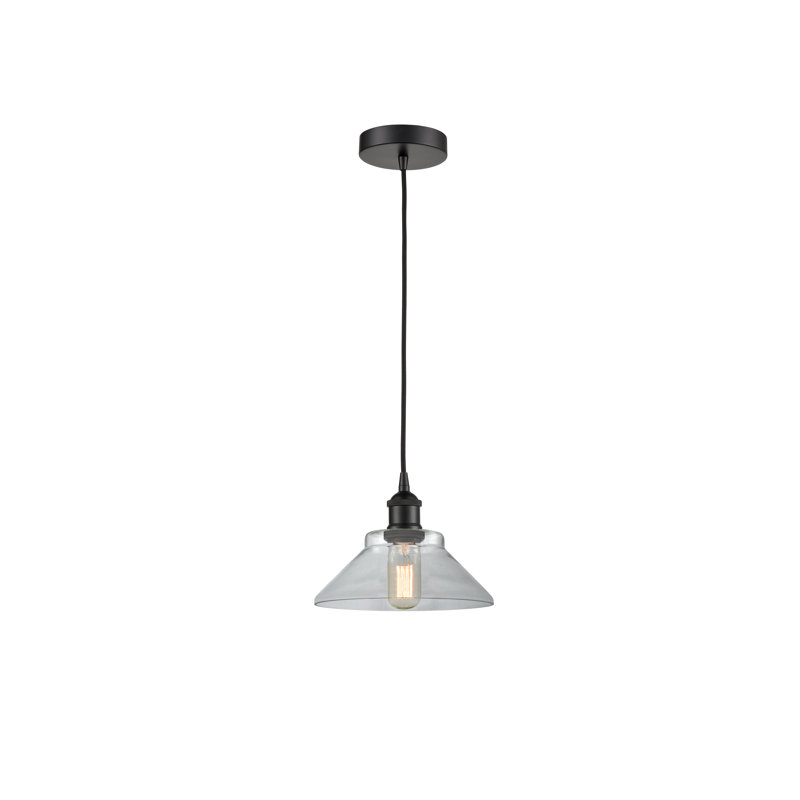Luminaire suspendu conique à 1 lumière Choccolocco, Transparent, Noir mat