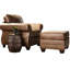 Similicuir avec détails bronze - revêtement brun moyen, base en bois, motif uni rectangulaire, sans dossier, pieds décoratifs de style traditionnel américain, ornement