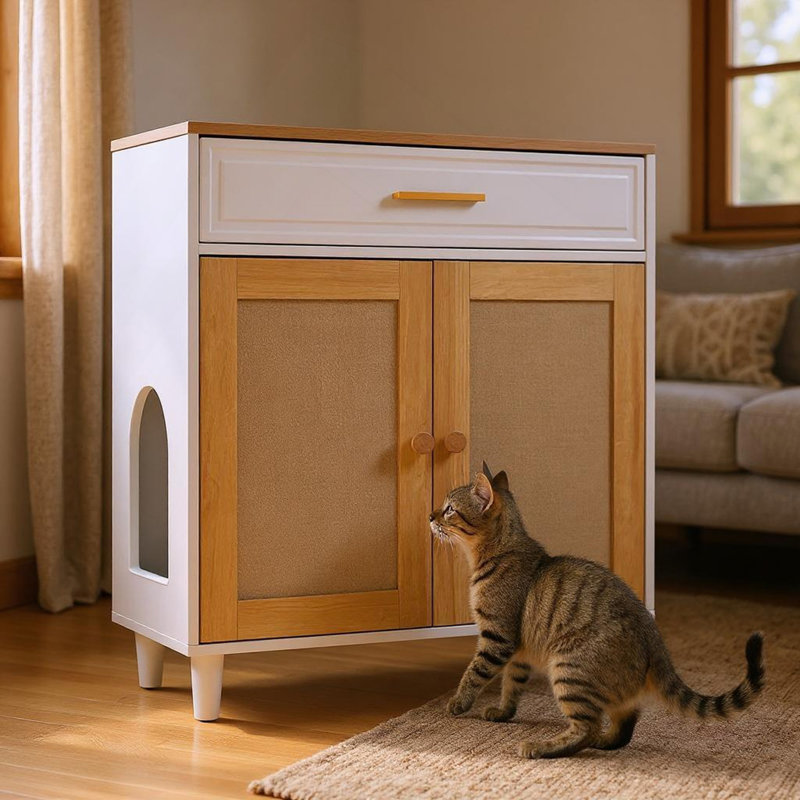 Meuble pour chat 3 en 1, litière avec griffoir pour chat, table d'appoint moderne avec rangement pour chat