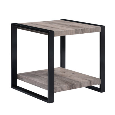 Contemporary End Table with Storage Shelf, Rustic Brown and Gray Wood Finish, Square Side Table for Living Room
