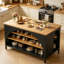 Îlot de cuisine 55 po, table de préparation de rangement ouverte à 3 niveaux, structure en bois et métal, pieds réglables pour la cuisine et la salle à manger
