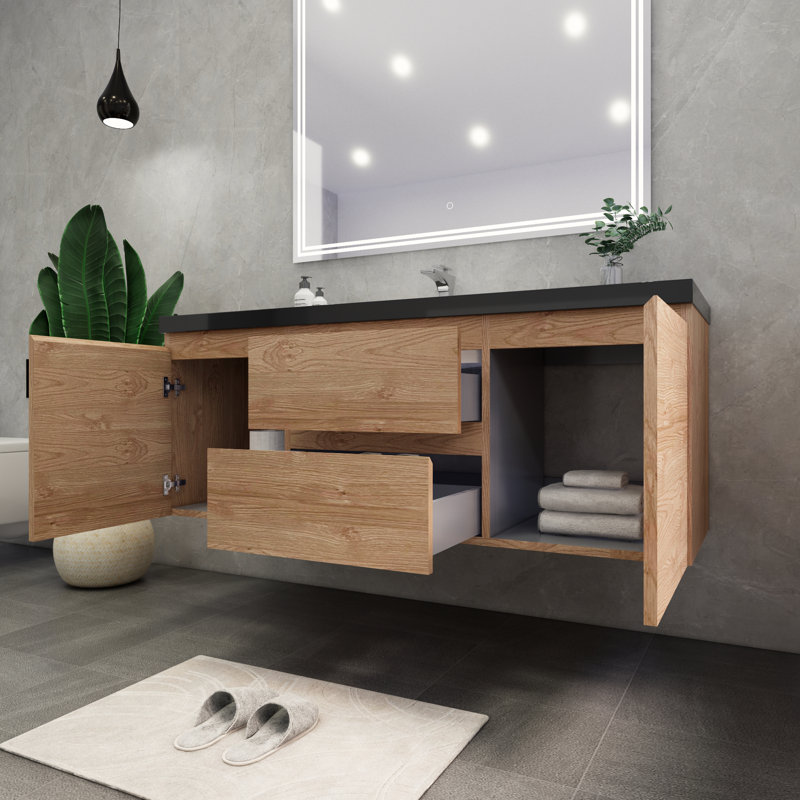 Castin 60" Wall-Mounted Single Bathroom Vanity Set, England Oak