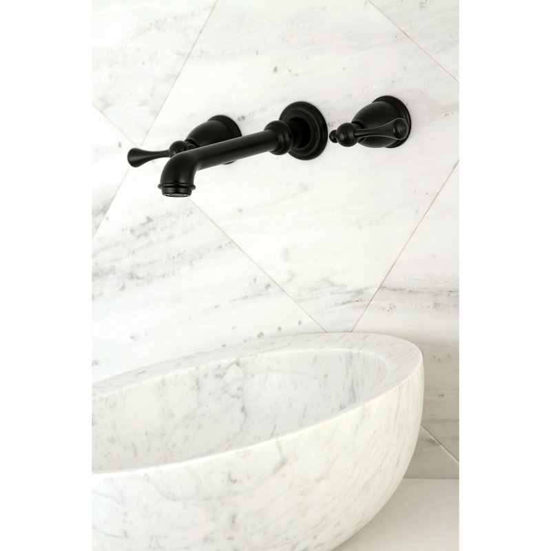Kingston Brass English Country Two-Handle 3-Hole Wall Mount Bathroom Faucet, Matte Black