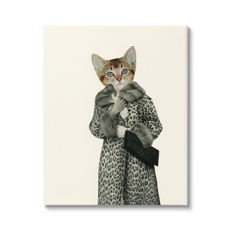 Stupell Industries Glam Leopard Pattern Vintage Coat Fashion Cat