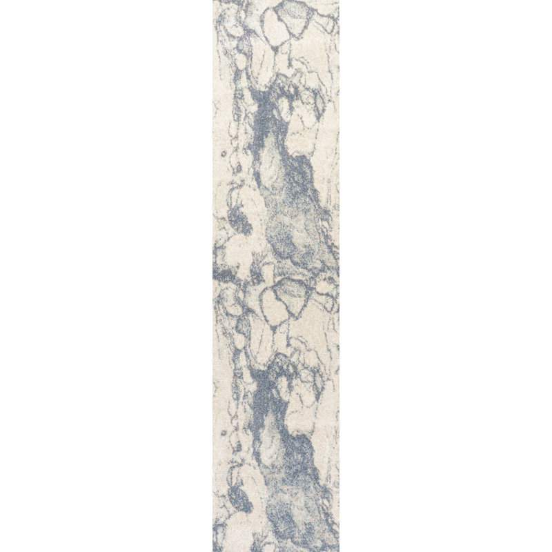 Cooper-John Abstract Marbled Modern Blue/Cream Rug, Runner 2' x 8'