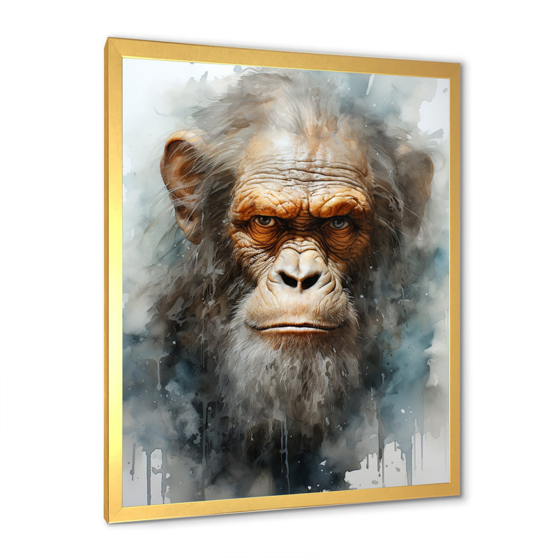 Portrait de singes, présence éthérée, Cadre doré simple, H 40 po x l 30 po x P 1,5 po